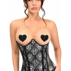 Curvy's Gothic Black Skull Print Underwire Underbust Open Cup Corsets