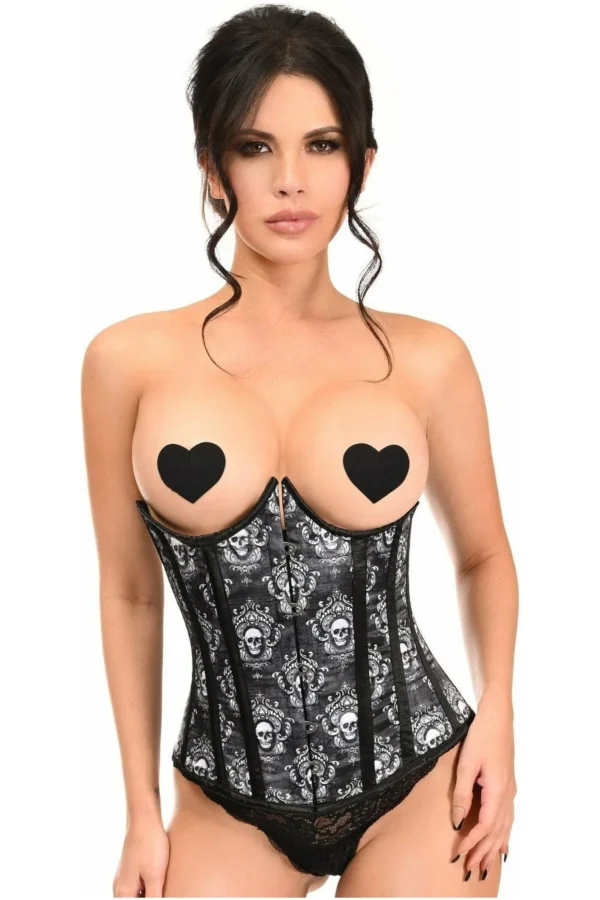Curvy's Gothic Black Skull Print Underwire Underbust Open Cup Corsets