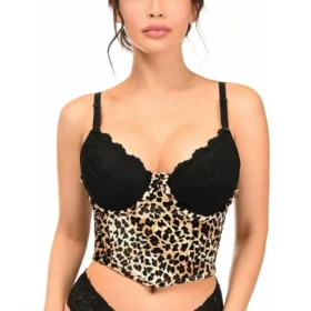 Curvy's Leopard Velvet Underwire Open Cup Corsets Cincher