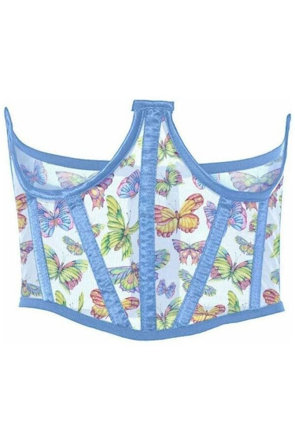 Curvy's Butterfly Print Mesh Open Cup Corsets For Women