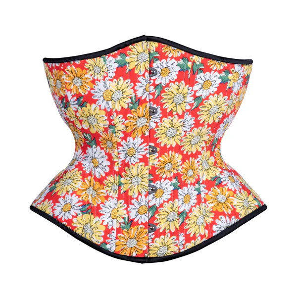 Curvy Extreme Corset Vintage Daisies in Red Regular Corset
