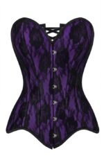 Purple Satin with Black Lace Overlay Steel Boned Strapless Gothic Corset curvycorset.com