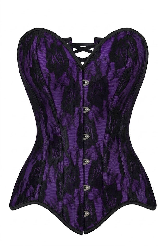 Purple Satin with Black Lace Overlay Steel Boned Strapless Gothic Corset Purple Satin with Black Lace Overlay Steel Boned Strapless Gothic Corset curvycorset.com