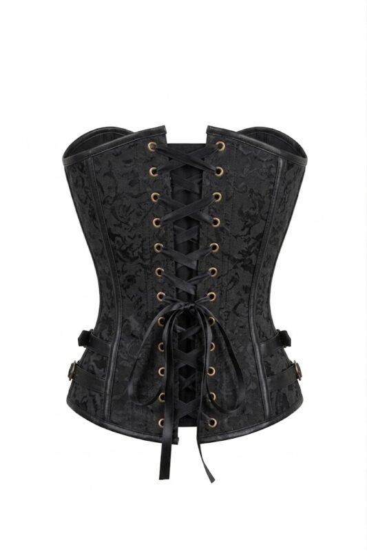 Steampunk Black Brocade & Gold Spikes Steel Boned Gothic Corset curvycorset.com