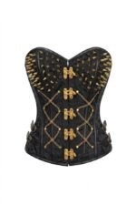 Steampunk Black Brocade & Gold Spikes Steel Boned Gothic Corset curvycorset.com