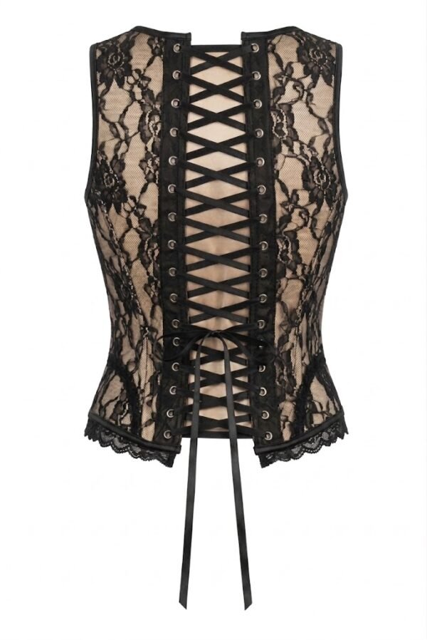 Nude w/Black Lace Steel Boned Underwire Bustier Gothic Corset curvycorset.com