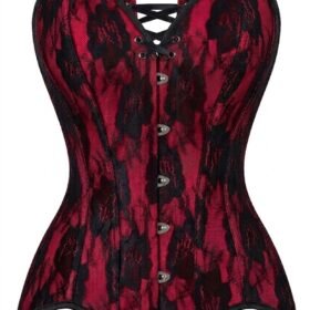 Red Satin With Black Lace Overlay Gothic Corset curvycorset.com