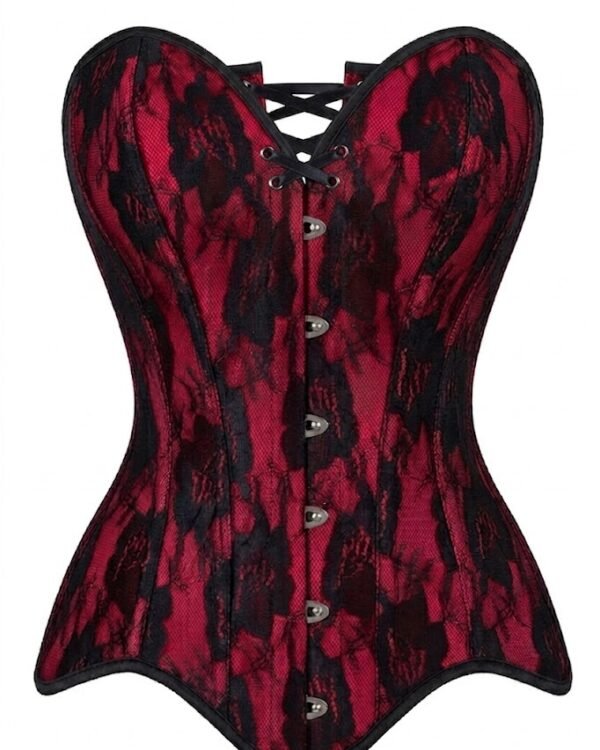 Red Satin With Black Lace Overlay Gothic Corset curvycorset.com