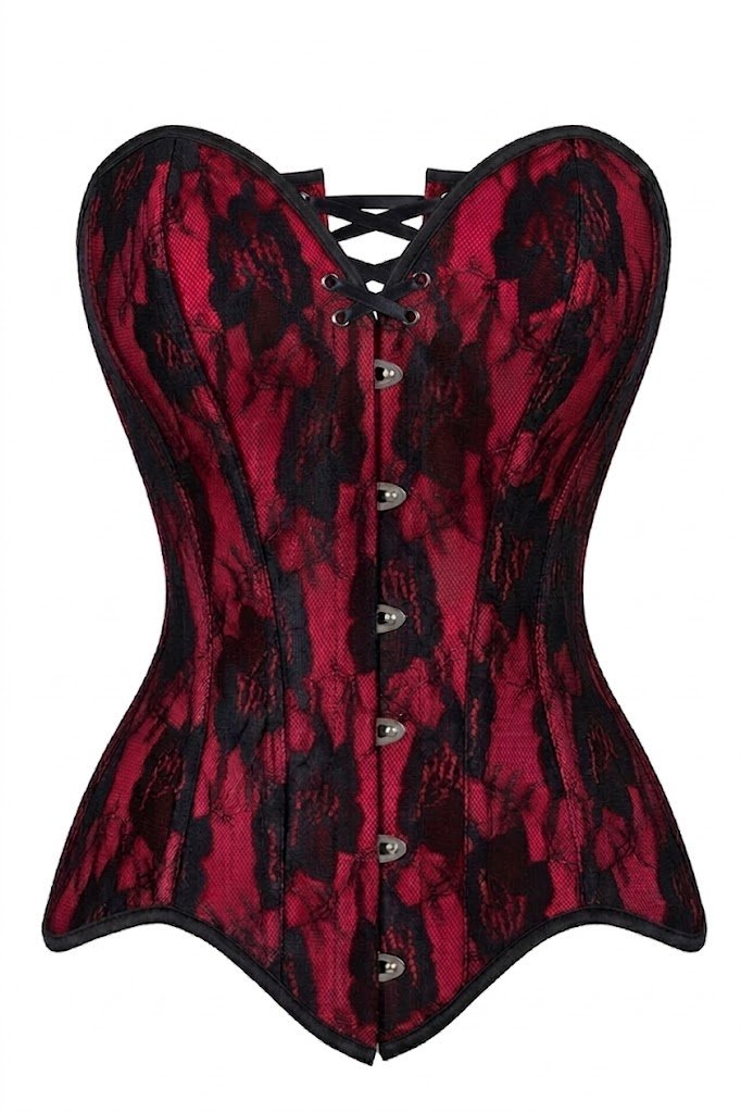 Sexy Nude Satin Red Lace Overlay Steel Boned Strapless Gothic Corset Top Sexy Nude Satin Red Lace Overlay Steel Boned Strapless Gothic Corset Top curvycorset.com