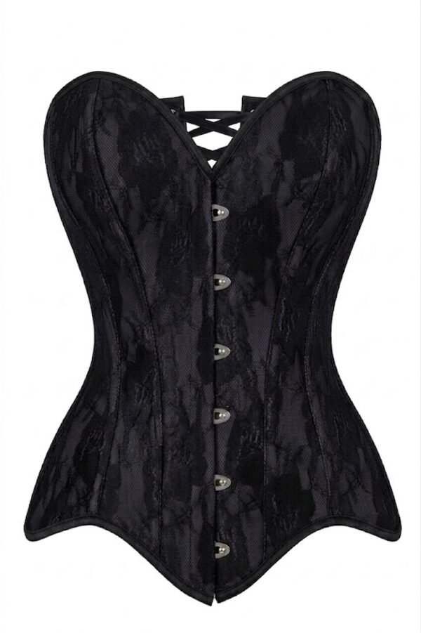 Sexy Nude Black Satin w/Black Lace Overlay Steel Boned Strapless Gothic Corset curvycorset.com