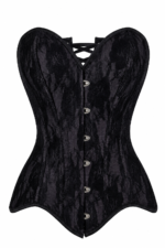 Black Satin Lace Overlay Steel Boned Strapless Gothic Corset curvycorset.com