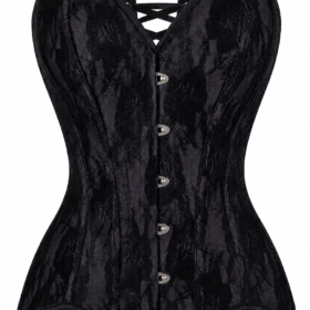 Black Satin Lace Overlay Steel Boned Strapless Gothic Corset curvycorset.com