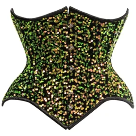 Multi Green Sequin Curvy Cut Waist Cincher Curviest Half Corset For Women