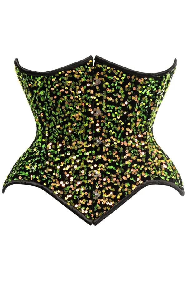 Multi Green Sequin Curvy Cut Waist Cincher Curviest Half Corset For Women