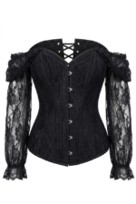 Halloween Black Lace Steel Boned Long Sleeve Gothic Corset curvycorset.com