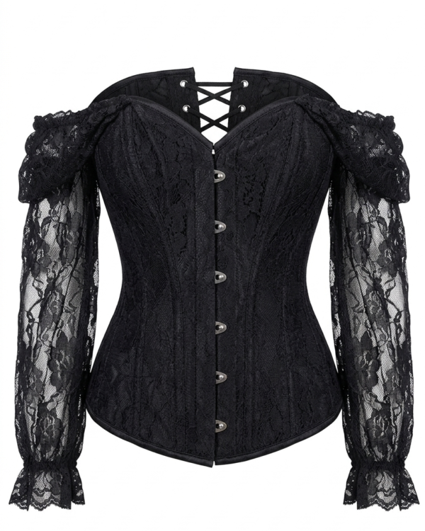 Halloween Black Lace Steel Boned Long Sleeve Gothic Corset curvycorset.com