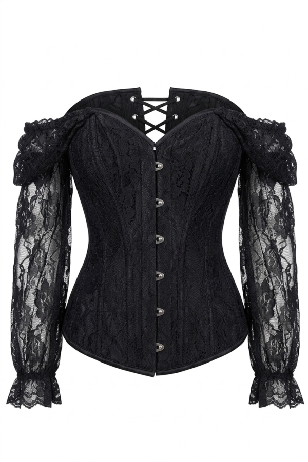 Halloween Black Lace Steel Boned Long Sleeve Gothic Corset curvycorset.com