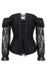 Halloween Black Lace Steel Boned Long Sleeve Gothic Corset curvycorset.com