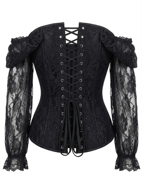 Halloween Black Lace Steel Boned Long Sleeve Gothic Corset curvycorset.com