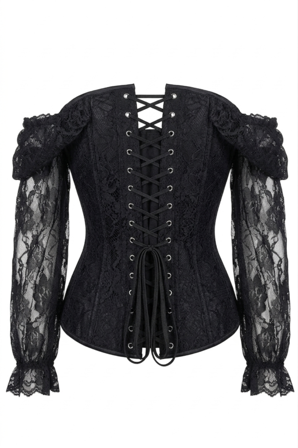 Halloween Black Lace Steel Boned Long Sleeve Gothic Corset curvycorset.com