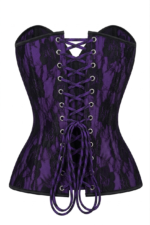 Purple Satin with Black Lace Overlay Steel Boned Strapless Gothic Corset curvycorset.com