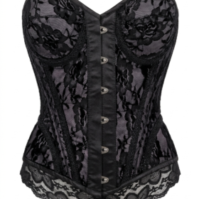 Black Lace Steel Boned Underwire Gothic Bustier Corset Top curvucrset.com