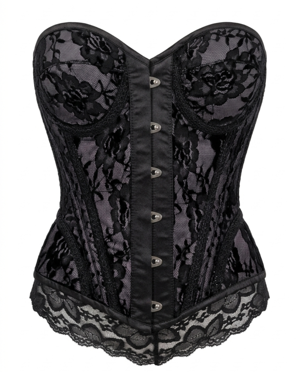 Black Lace Steel Boned Underwire Gothic Bustier Corset Top curvucrset.com