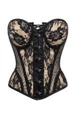 Nude w/Black Lace Steel Boned Underwire Bustier Gothic Corset curvycorset.com