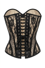 Nude w/Black Lace Steel Boned Underwire Bustier Gothic Corset curvycorset.com
