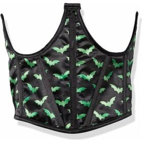 Curvy's Black & Green Bats Satin Open Cup Corsets
