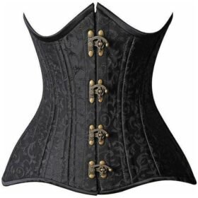 Black Gothic Curvy  Brocade Double Steel Boned Cupless Open Bust Corset