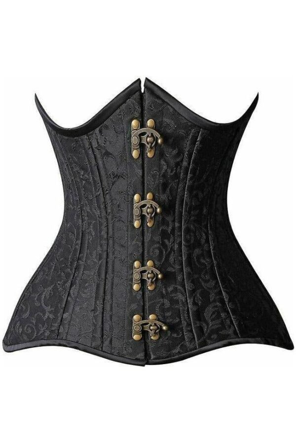 Black Gothic Curvy  Brocade Double Steel Boned Cupless Open Bust Corset