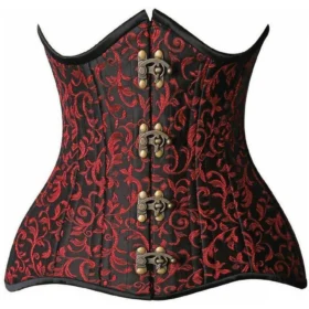 CURVY Red Brocade Double Steel Boned Open Bust Corset