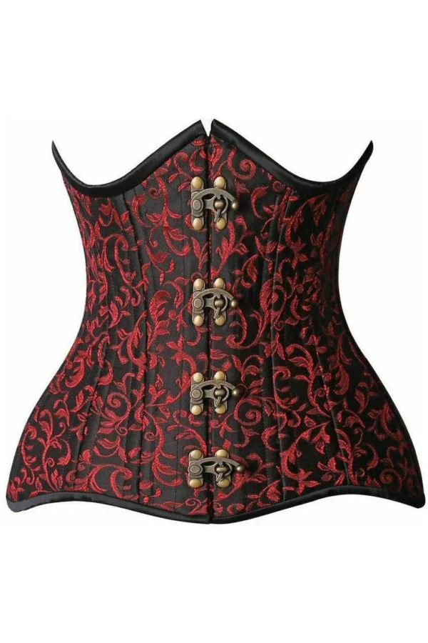 CURVY Red Brocade Double Steel Boned Open Bust Corset