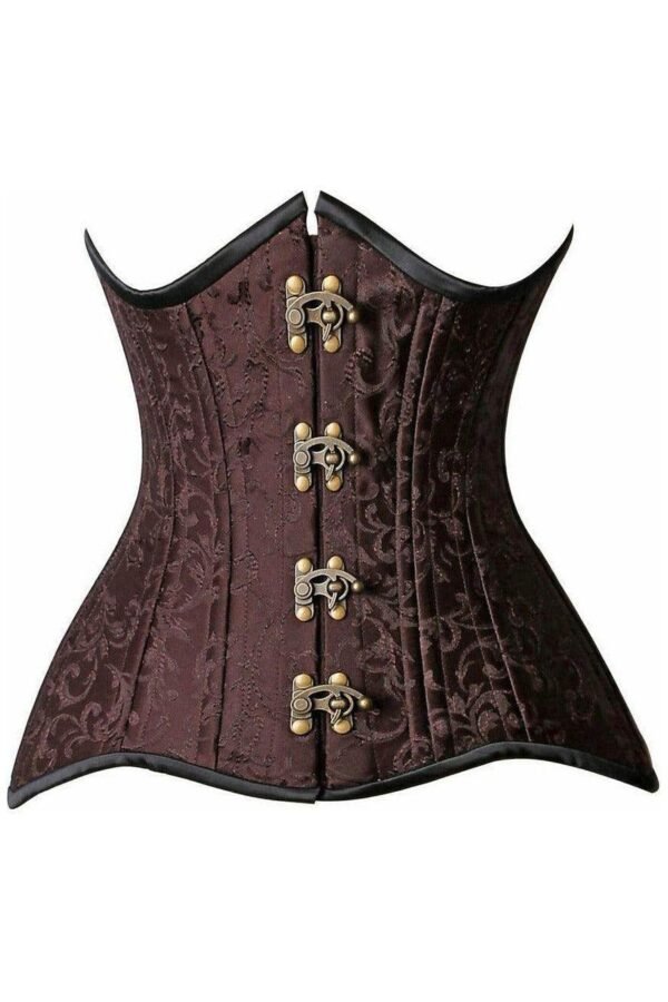 Brown CURVY Brocade Double Steel Boned Open Bust Corset
