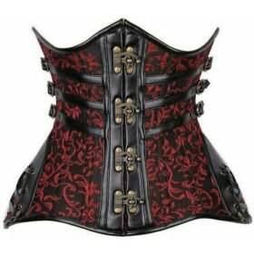 CURVY Red/Black Steampunk Steel Double Boned Under Bust Half Corset