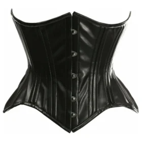 Black Faux Leather Double Steel Boned Regular Curvy Cut Waist Cincher Corset