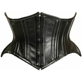 Black Faux Leather Double Steel Boned Regular Curvy Corset Cut Waist Cincher