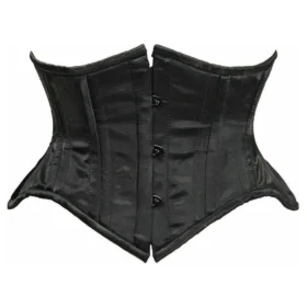 Black Satin Double Steel Boned Regular Curvy Corset Cut Waist Trainer