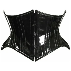 Black Patent PVC Vinyl Double Steel Boned Regular Curvy Corset Cut Waist Trainer