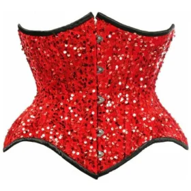 Red Sequin Curvy Cut Waist Cincher Half Corset For Women