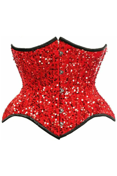 Red Sequin Curvy Cut Waist Cincher Half Corset For Women