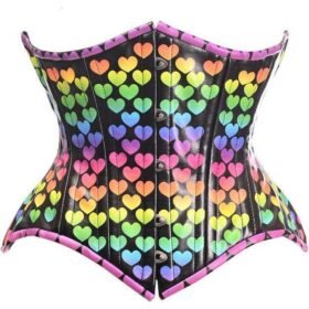 Rainbow Hearts Double Steel Boned Curvy Cut Cincher Half Bust Corset