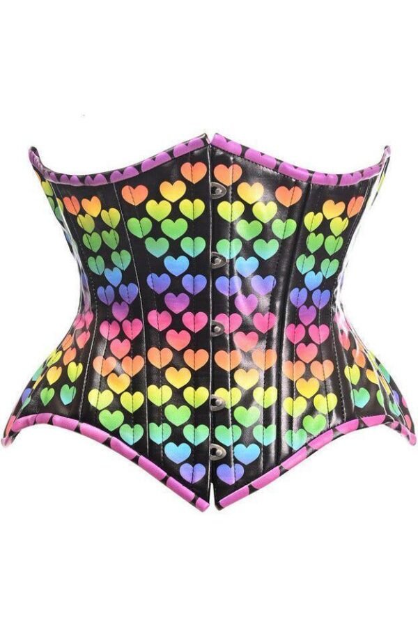 Rainbow Hearts Double Steel Boned Curvy Cut Cincher Half Bust Corset