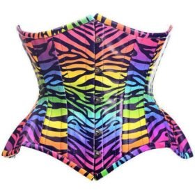 Rainbow Print Double Steel Boned Curvy Cut Underbust Cincher Corset