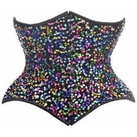 Rainbow Sequin Steel Boned Curvy Cut Waist Cincher Half Corset