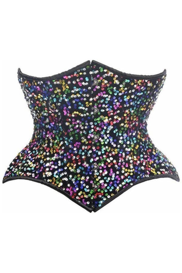 Rainbow Sequin Steel Boned Curvy Cut Waist Cincher Half Corset