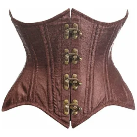 Double Steel Boned Brown Brocade Curvy Half Corset For Women