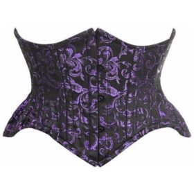 Black/Purple Brocade Double Steel Boned Mini Cincher Regular Curvy Corset