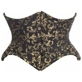 Black/Gold Brocade Double Steel Boned Mini Cincher Regular Curvy Corset